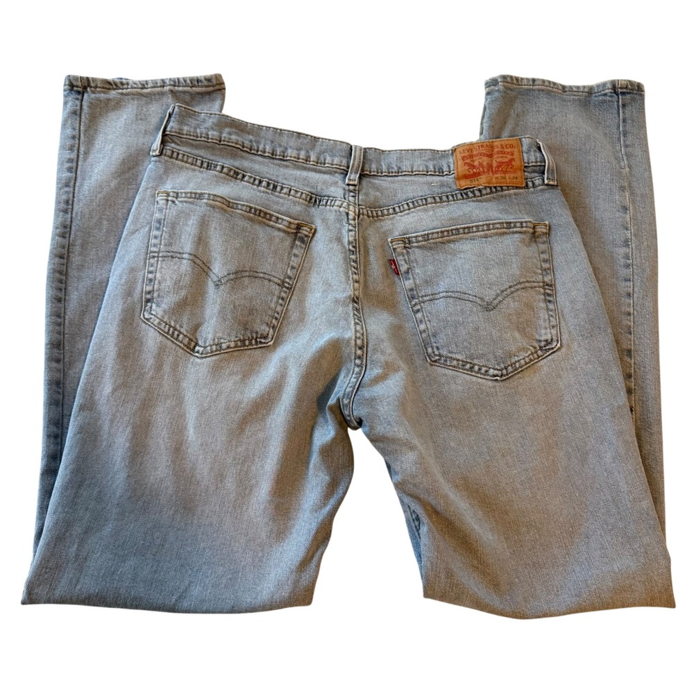 Levis 514 Straight Fit Light Wash Blue Denim Jeans Mens 36x34